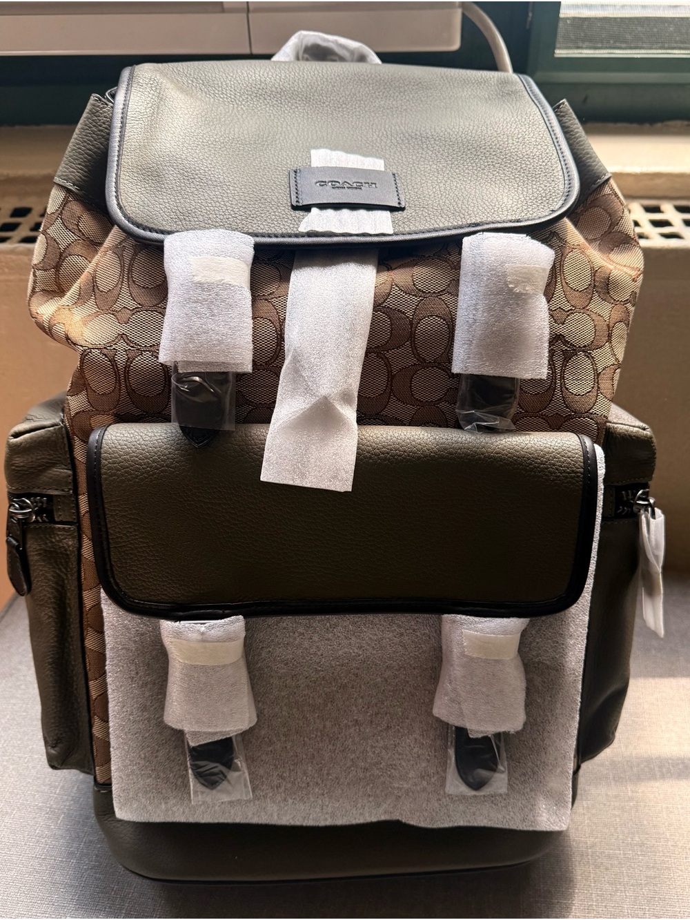 Coach Olive Green Leather Backpack
